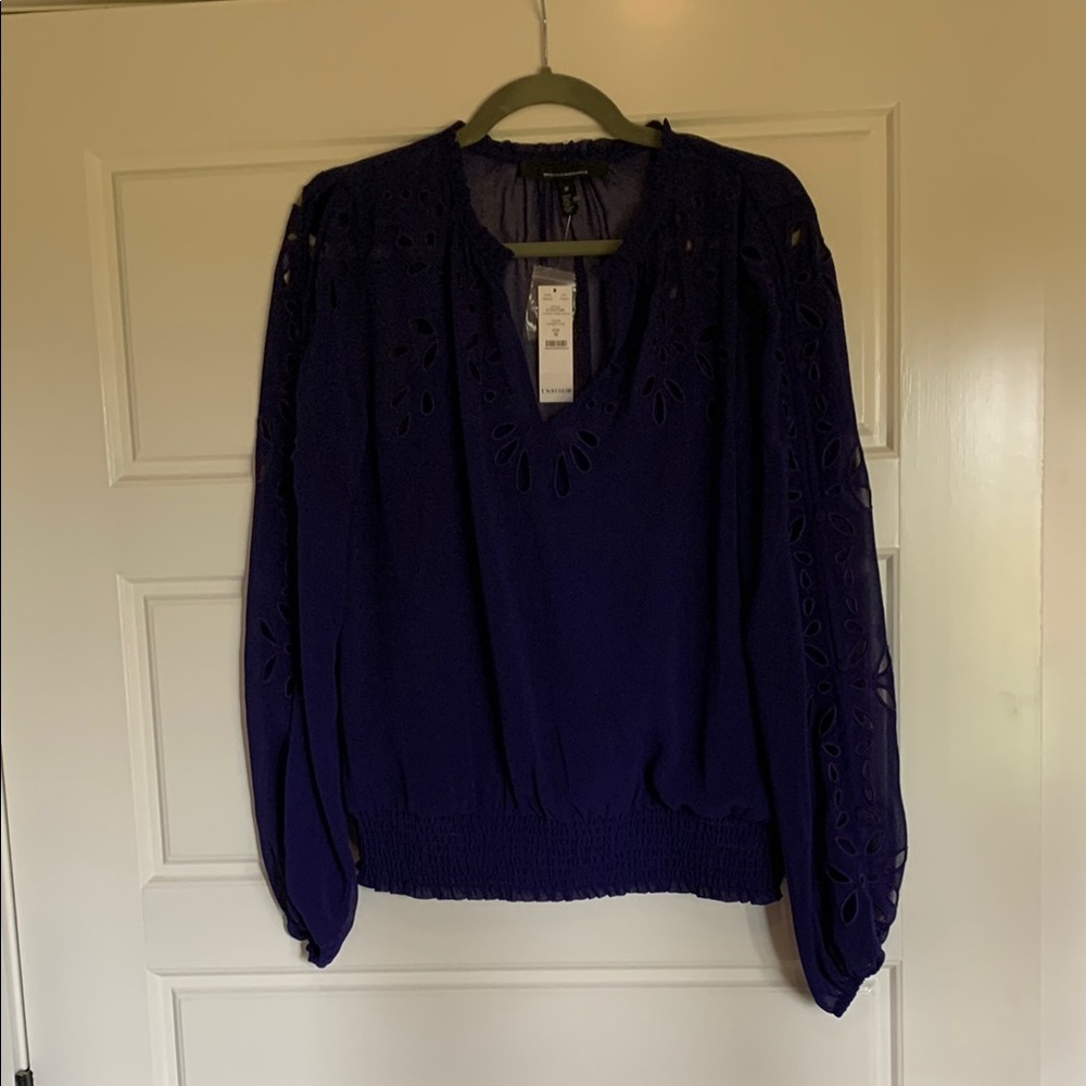 White House Black Market Blue Long Sleeve Relaxed Blouse